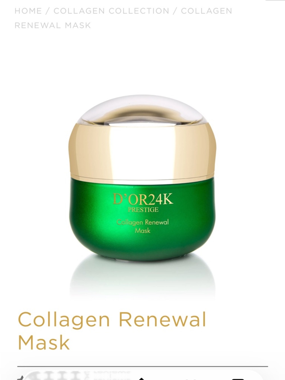 D'OR24K Prestige Collagen Renewal Mask — Green and Gold